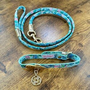 Lilly Pulitzer Dog Collar and Leash, Seasalt Blue Barking Up The Palm Tree